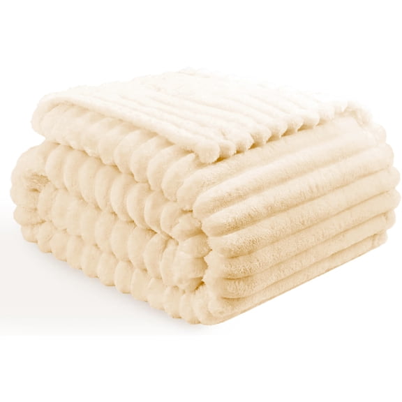 ROSEKIND GentleSoft Striped Blanket, Premium Faux Fur Touch Ribbed Throw for Sofa and Bed, Cozy Gift for Children and Friends, 40''x60'', Ivory cream