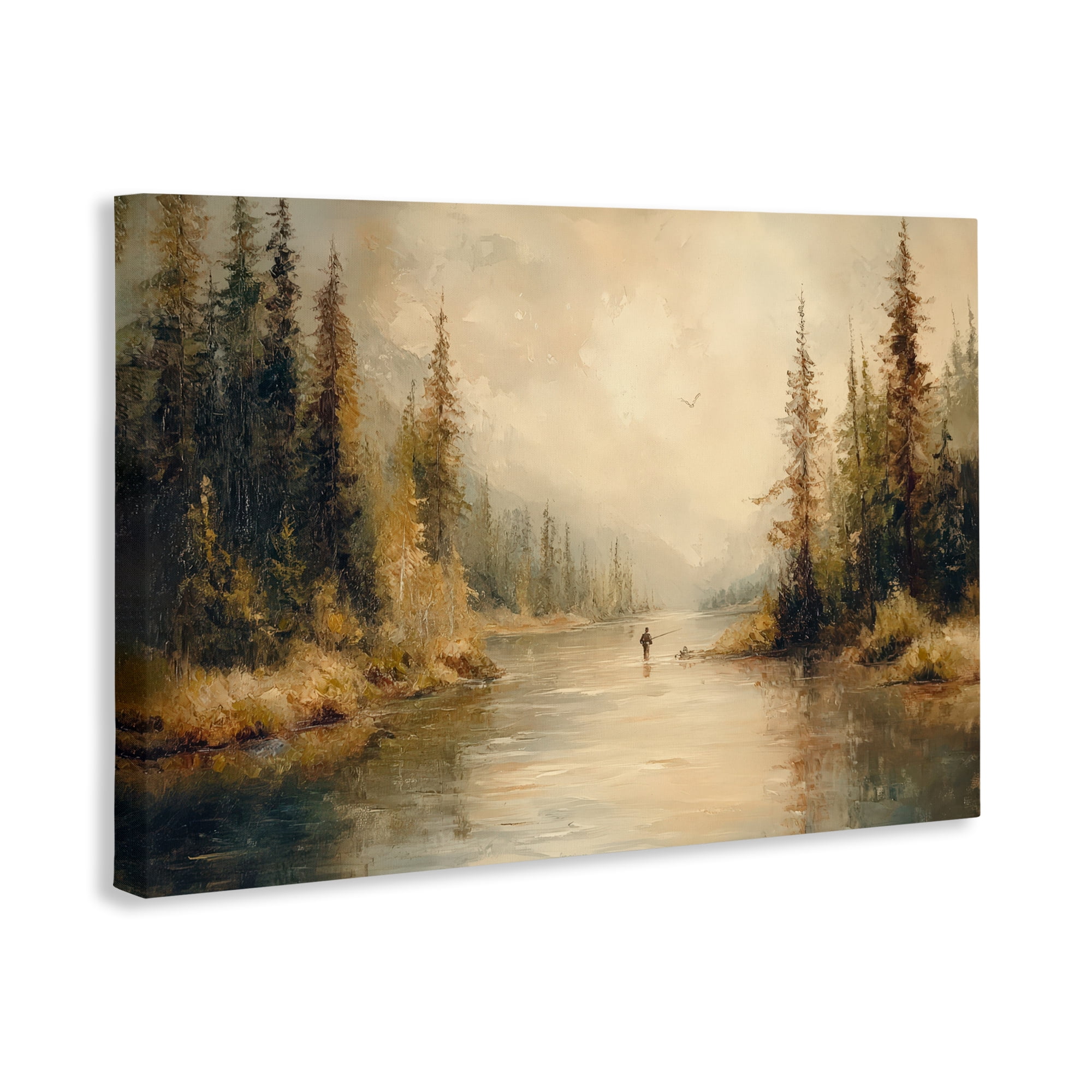Stupell Industries Fly Fisher at Misty River Canvas Wall Art, design by Petal Prints Design
