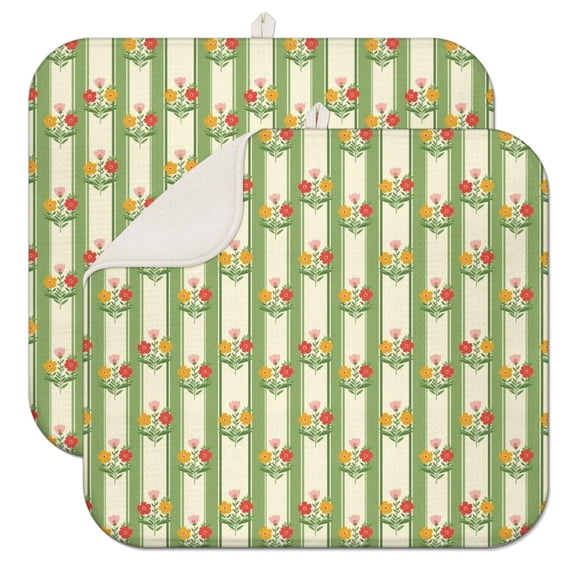 Pioneer Flower Floral Print Pattern Kitchen Dish Drying Mat 1 Pack, Ultra Absorbent Microfiber Drainer Mat, 16"x18"