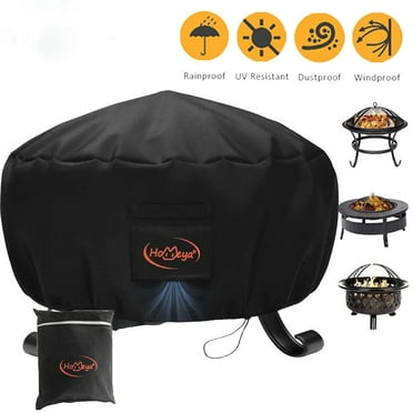 RoamRider 32inch Fire Pit Cover 600D Heavy Duty Waterproof Patio Round Grill UV Protector