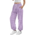 thumbnail image 2 of Besolor Womens Fleece Fuzzy Sweatpants Cozy Warm Elastic Waist Drawstring Workout Pants with Pockets, 2 of 5