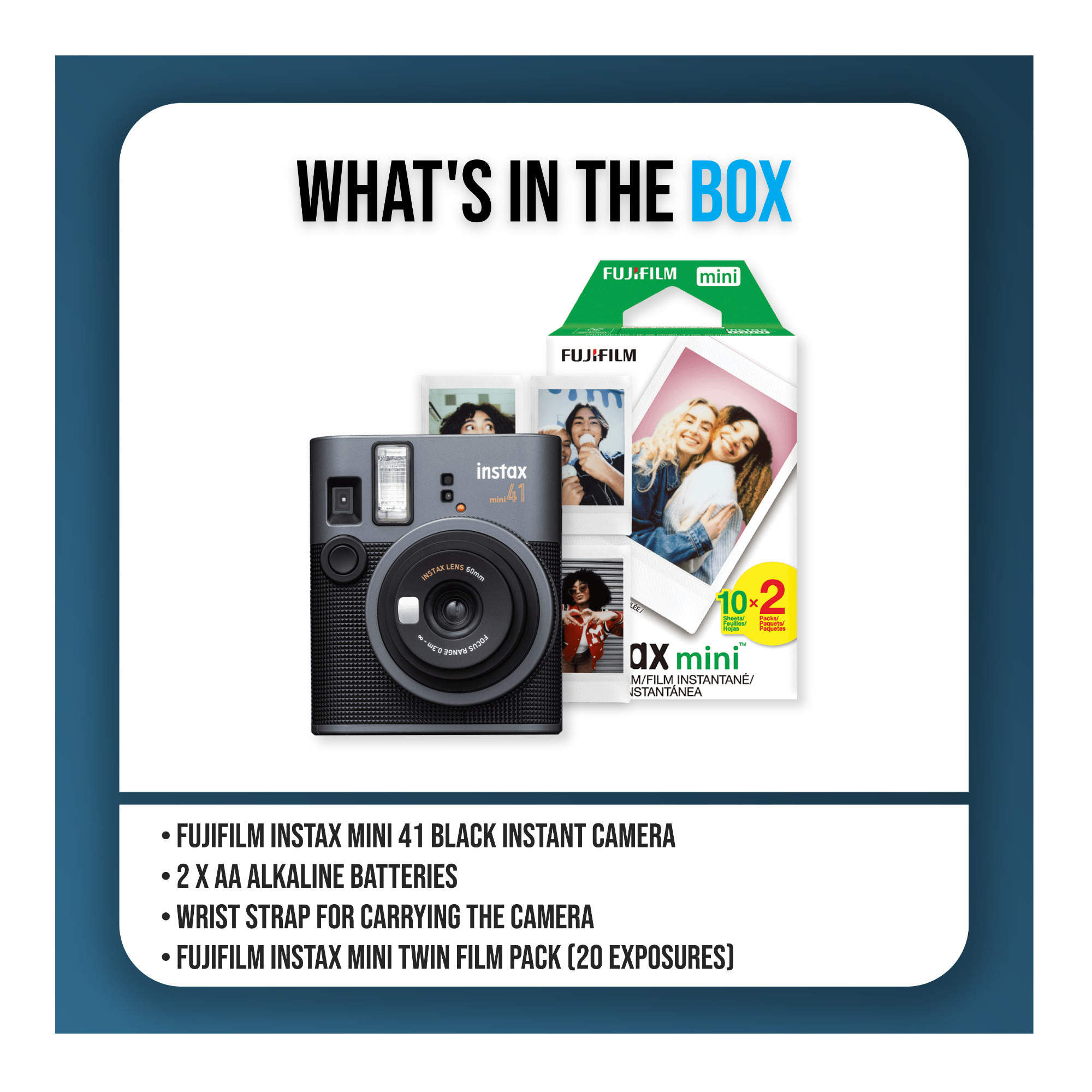 新品FUJIFILM instax mini 41 本体 ブラック/おまけ付き Fujifilm, Instax Mini 41 Instant Camera, Auto Exposure Control