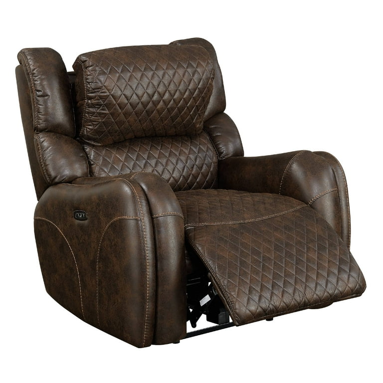 Home Meridian Upholstered Quilted Power Recliner with USB Charging in Walnut Brown Walmart