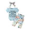 thumbnail image 2 of Elippeo Baby Girls Summer Outfit 3 6 9 12 18 Months Letter Print Short Sleeves Romper and Floral Pants Headband 3 Piece Set, 2 of 9