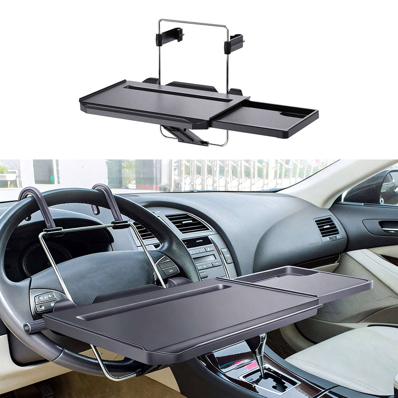 Ergonomic Foldable Car Steering Wheel Table ABS Back Seat Headrest Tray for Comfortable Work and Dining in Vehicle