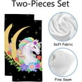 thumbnail image 2 of SKYSONIC Absorbent Face Bath Towels Set of 2 Pcs Moon with Unicorn and Flowers Fingertip Hand Towels for Bathroom Kitchen 30"x15", 2 of 6