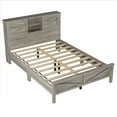 thumbnail image 5 of Farmhouse Rustic Wood Queen Platform Bed with Bookcase Headboard, Charging Station and Double Sliding Barn Door, Wood Slats Support (Queen Bed, Antique Gray), 5 of 10
