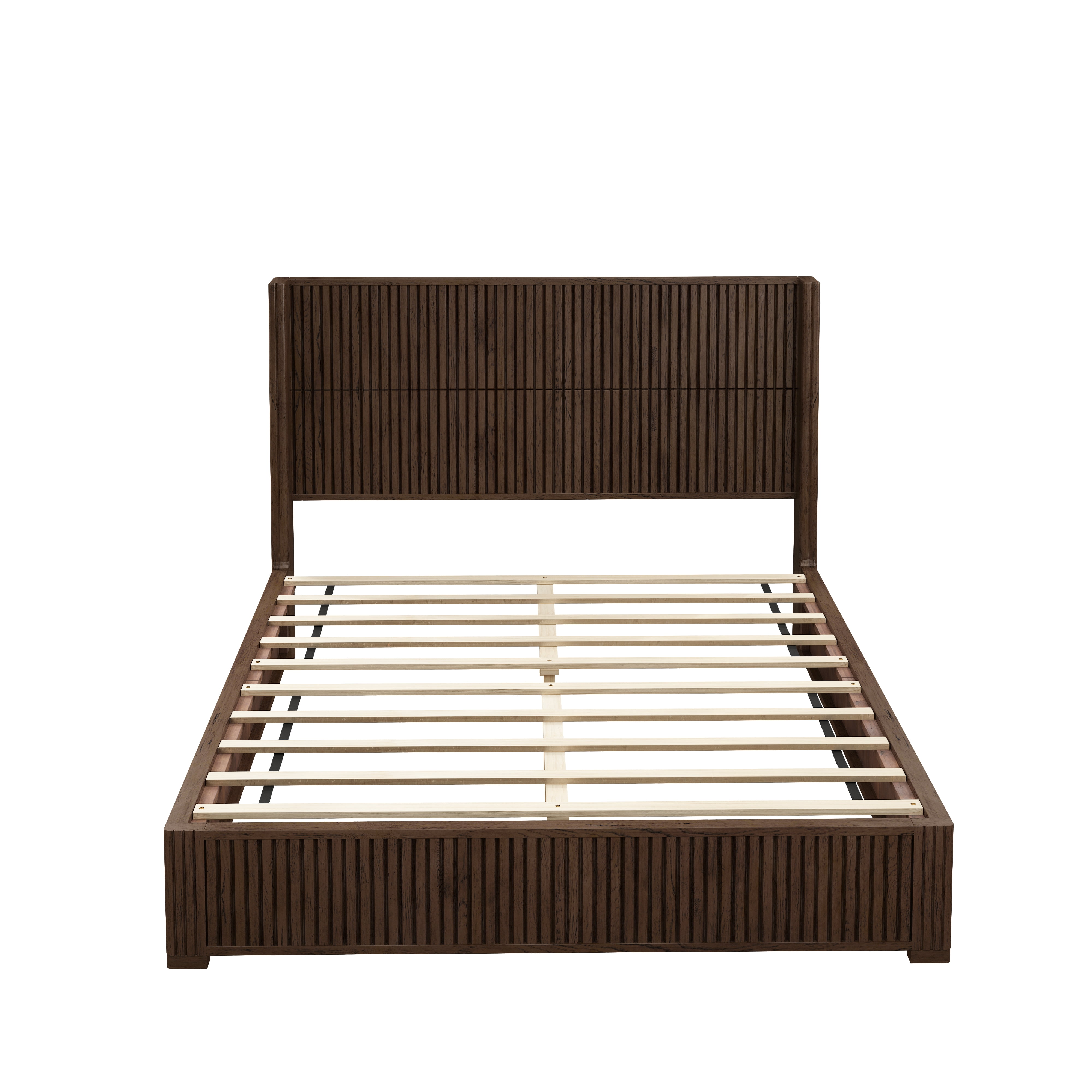 Queen Size Solid Wood Platform Bed Frame with Headboard, No Box Spring Needed, Easy Assembly