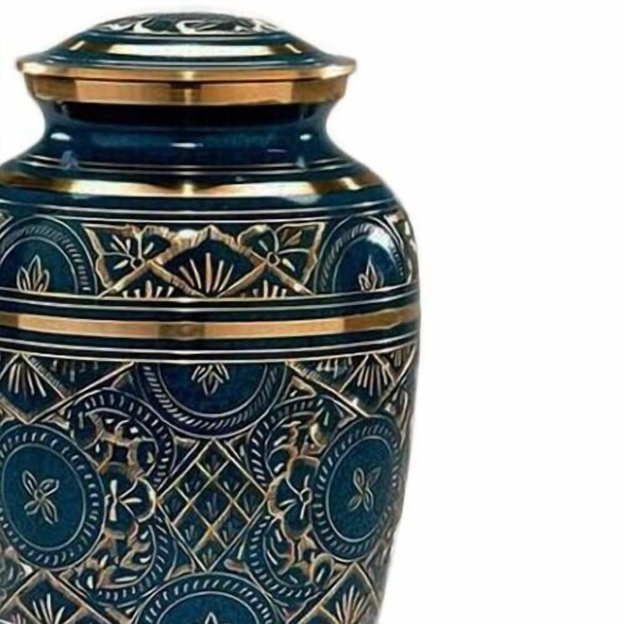 Brass Gold Engraved Cremation Large Size Urn Funeral Burial Jar Box For Human And Pet Ashes
