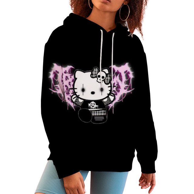 Sudadera con capucha con estampado de dibujos animados de Hello Kitty de Sanrio, moda Y2K, nueva sudadera informal de gran tamaño estilo Harajuku para mujer, top de primavera Kawaii para mujer