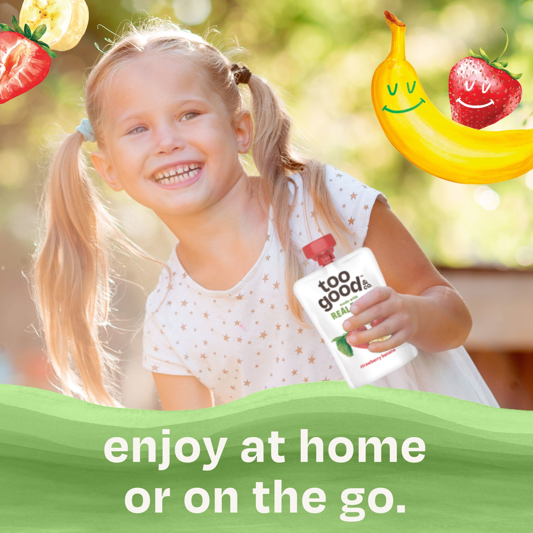 Too Good & Co. Strawberry Banana Yogurt-Cultured Ultra-Filtered Milk Pouches, Kids Snacks, 3.5 oz, 4 Count​