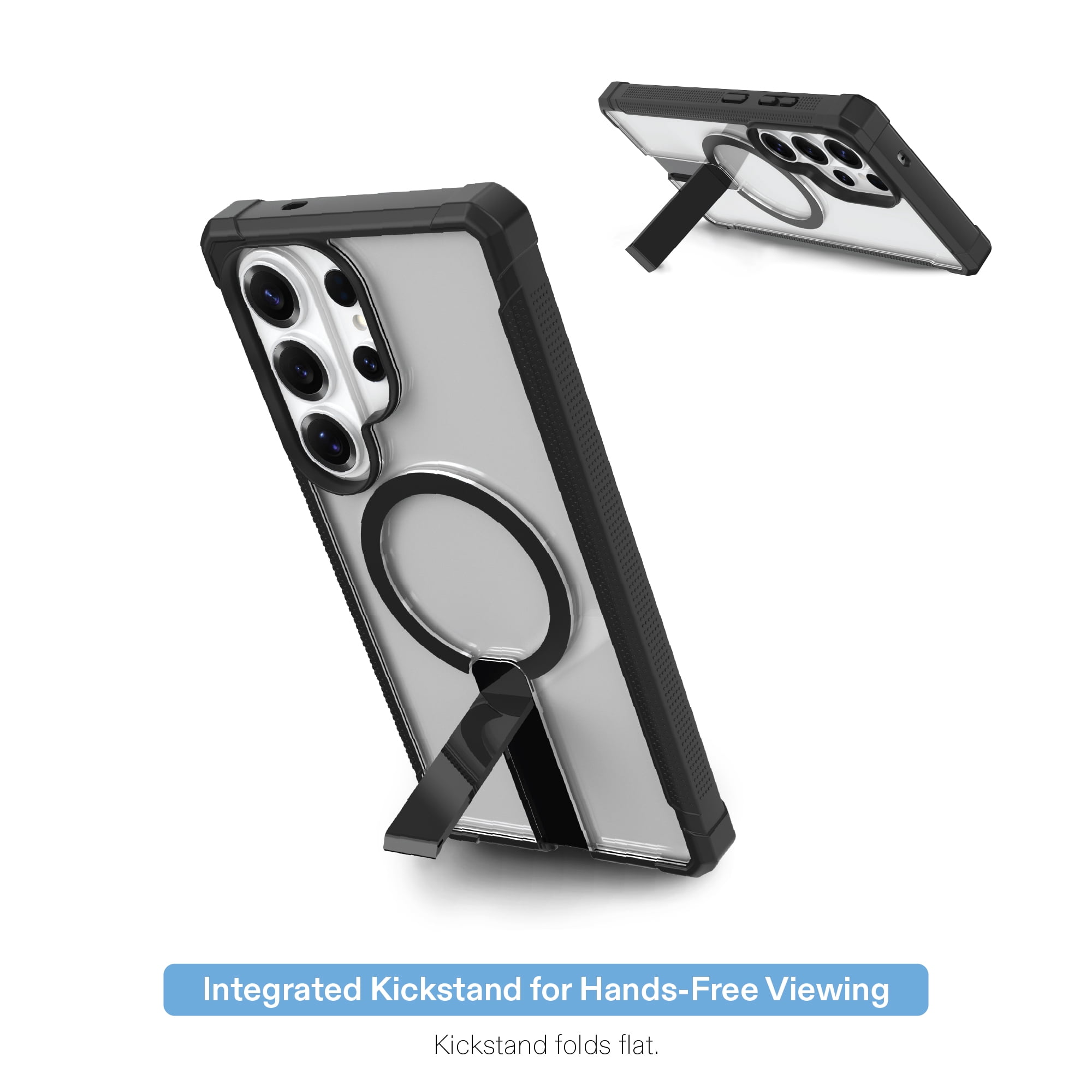 onn Magnetic Compatible Dual-Layer Phone Case with Kickstand for Samsung Galaxy S26 Ultra - Black/Clear