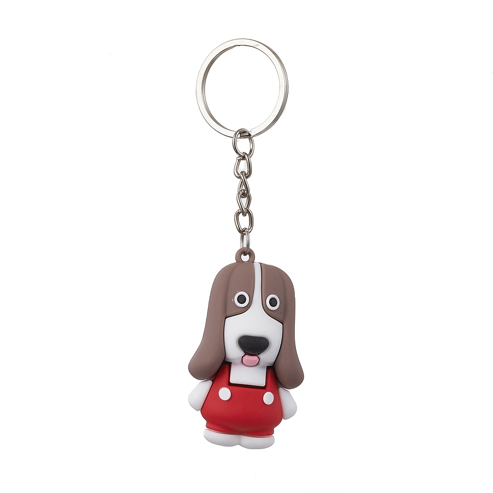 20pcs Cartoon Dog PVC Plastic Keychain with Iron Split Key Rings Mixed color 10.7~11.15cm DIY