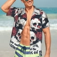 thumbnail image 7 of Vsdgher Gothic Skulls And Roses Print Men's Hawaiian Shirts Button Down Tropical Holiday Beach Shirts Vacation Clothes,Medium, 7 of 7