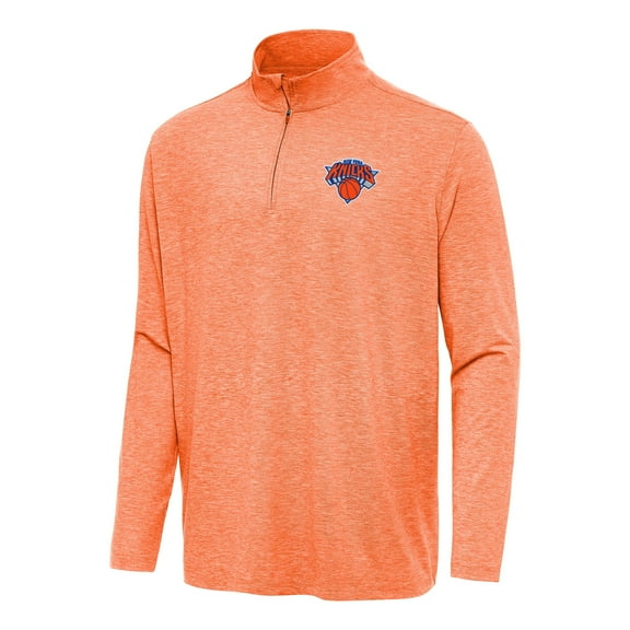Men's Antigua Heather Orange New York Knicks Hunk Quarter-Zip Top