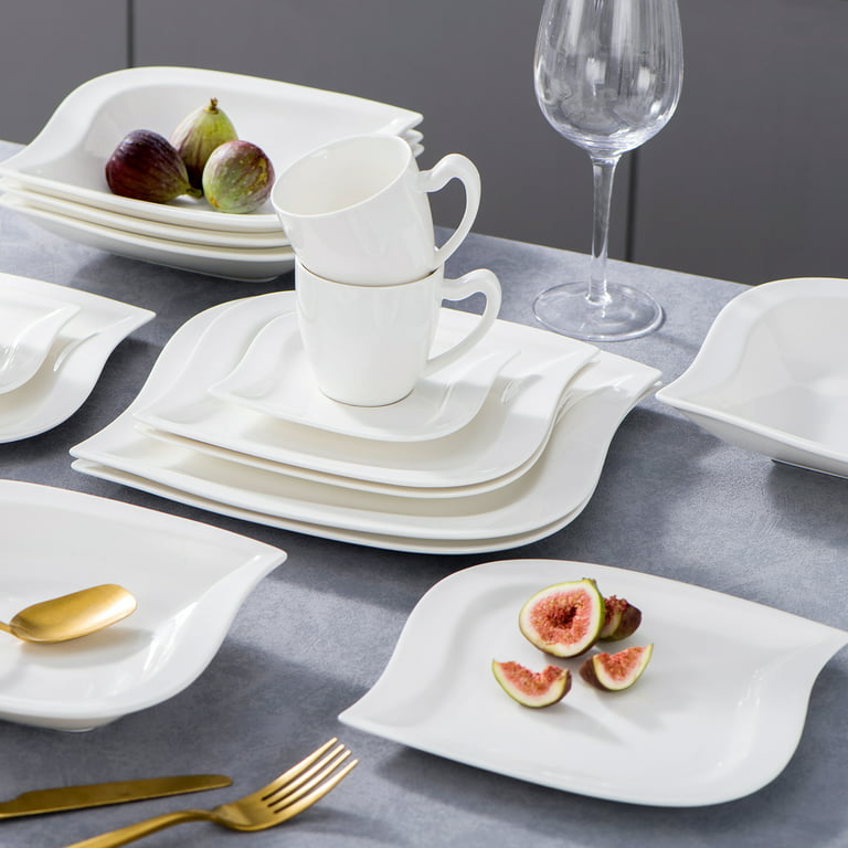 MALACASA Plates and Bowls Sets, 30 Piece Porcelain