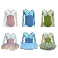 thumbnail image 4 of GYRATEDREAM Toddler Baby Girls Ballet Leotards Long Sleeve Dance Leotard with Tulle Tutu Skirt Kids V Neck Gymnastic Folk Dance Outfit Glitter Performance Clothes Pink for 2-14 Years, 4 of 4