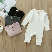 2019 Baby Spring Autumn Clothing Newborn Infant Baby Boy Girl Cotton Romper Knitted Ribbed Jumpsuit Solid Clothes Warm Outfit