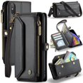 thumbnail image 1 of Funda tipo cartera para iPhone XS Max con bloqueo RFID, tarjetero, cremallera y ranura para billetes, correa de hombro magnética de piel sintética suave para mujer, 1 of 9