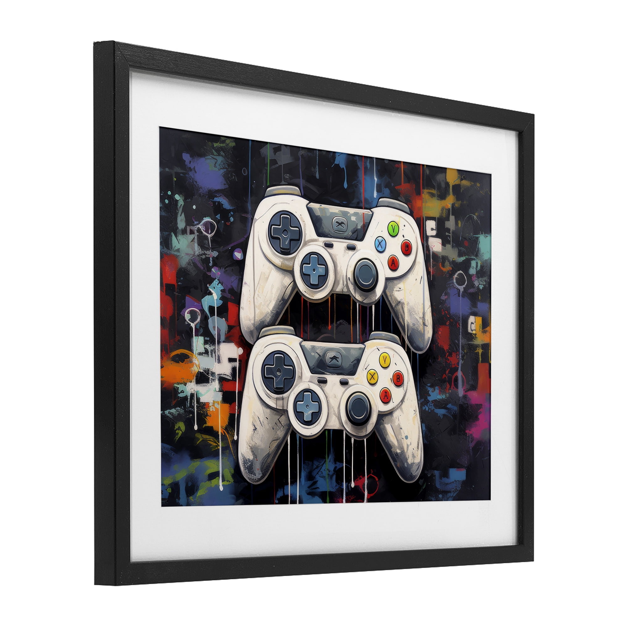 Stupell Industries Joystick Journeys with Paint Splatter Black Framed Print Under Glass, design by Lazar Studio