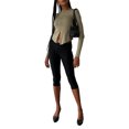 thumbnail image 2 of Biekopu Women Long Sleeve Tops,Slit Hem Patchwork Contrast Stitch Pullovers Crop Shirt Streetwear Clubwear, 2 of 5