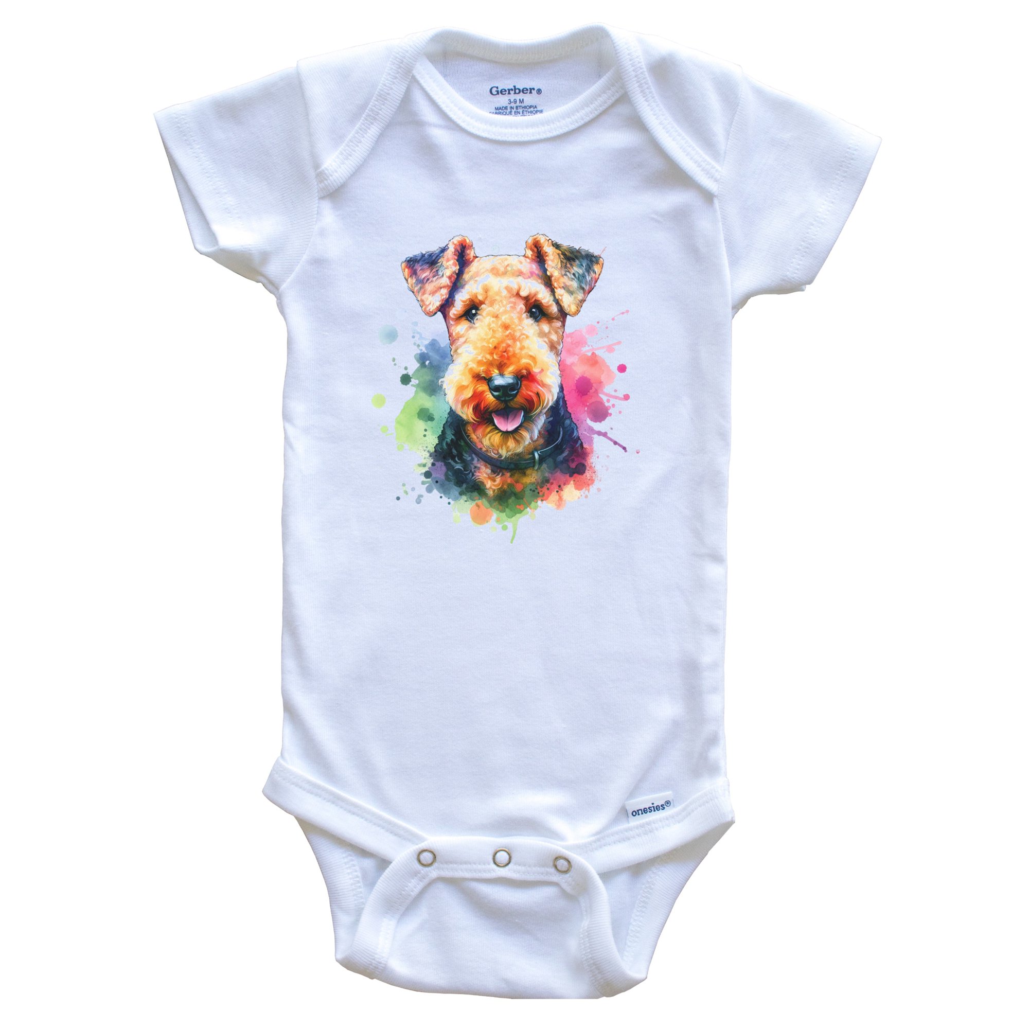 Airedale Terrier Rainbow Watercolor Portrait Dog Lover Baby Bodysuit - Airedale Baby Gift