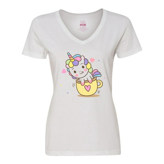 Inktastic Teacup Unicorn Women's V-Neck T-Shirt