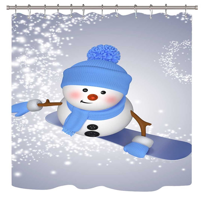Flannel Bath Curtains And Mats 4pcs Set Snowman Print Shower Curtain Bathroom Rug And Toilet Pad Cover Christmas Bathroom Decoration Home Kitchen Kids Home Store