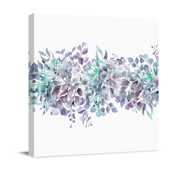 Canvas Wall Art, Purple Blue Eucalyptus Leaves Framed Canvas Prints for Bathroom Kitchen, Spring Summer Botanical Floral Gallery Wrapped Wall Decor for Home Office, Gifts, 10"x10" Ship Next Day
