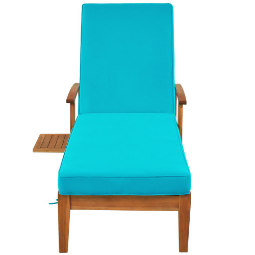 78.8" Patio Chairs,Solid Wood Recliner Chair with Sliding Cup Table and 4 Positions Adjustable Back,Day Bed with Water Resistant Cushion and Wheels,Chaise Lounge Chairs for Backyard,Garden,Poolside - image 3 of 7
