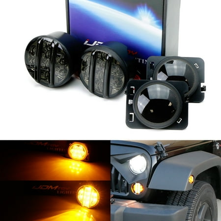 Side Marker Lamp Combo (iJDMTOY Smoked Lens LED Daytime Running Lights/Turn Signal Lamps w/ Fender Flare LED Side Markers Combo Kit For 2007-2017 Jeep Wrangler)