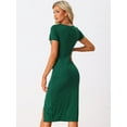 thumbnail image 3 of Unique Bargains Twist Front Dress for Women's Round Neck Short Sleeve Split Sheath Dresses XL Green, 3 of 6