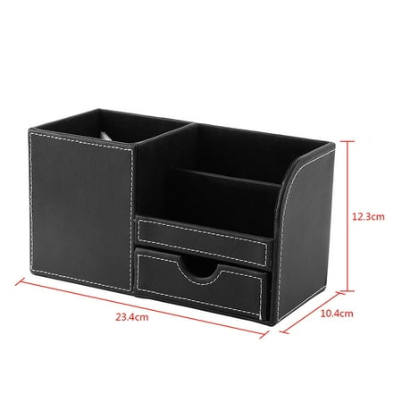 Garosa 1pc Wooden Leather Multifunction Desk Stationery Organizer