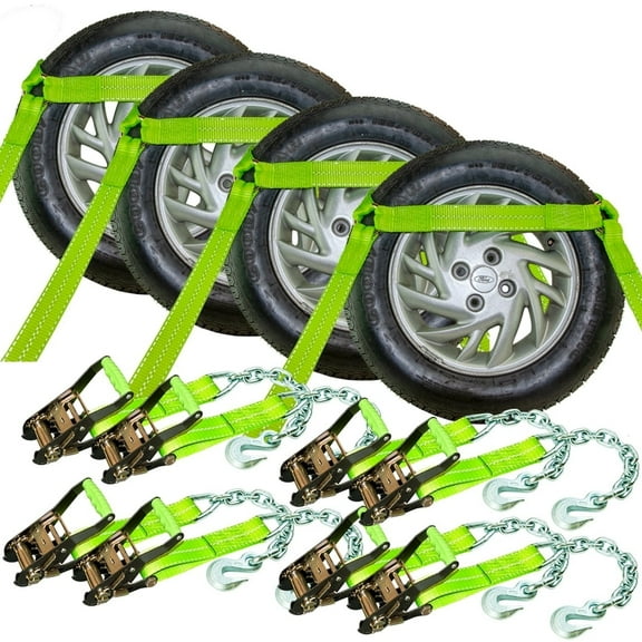 VULCAN Car Tie Down - Chain Anchors - Side Rail - 4 Pack - High-Viz - 3300 Lbs SWL