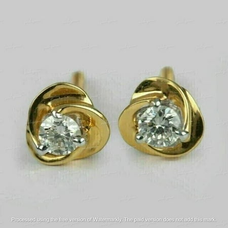 Solitaire Women's 2.00 CT Round Cut Lab Created Diamond Stud Earrings 14K Yellow Gold Plated Silver