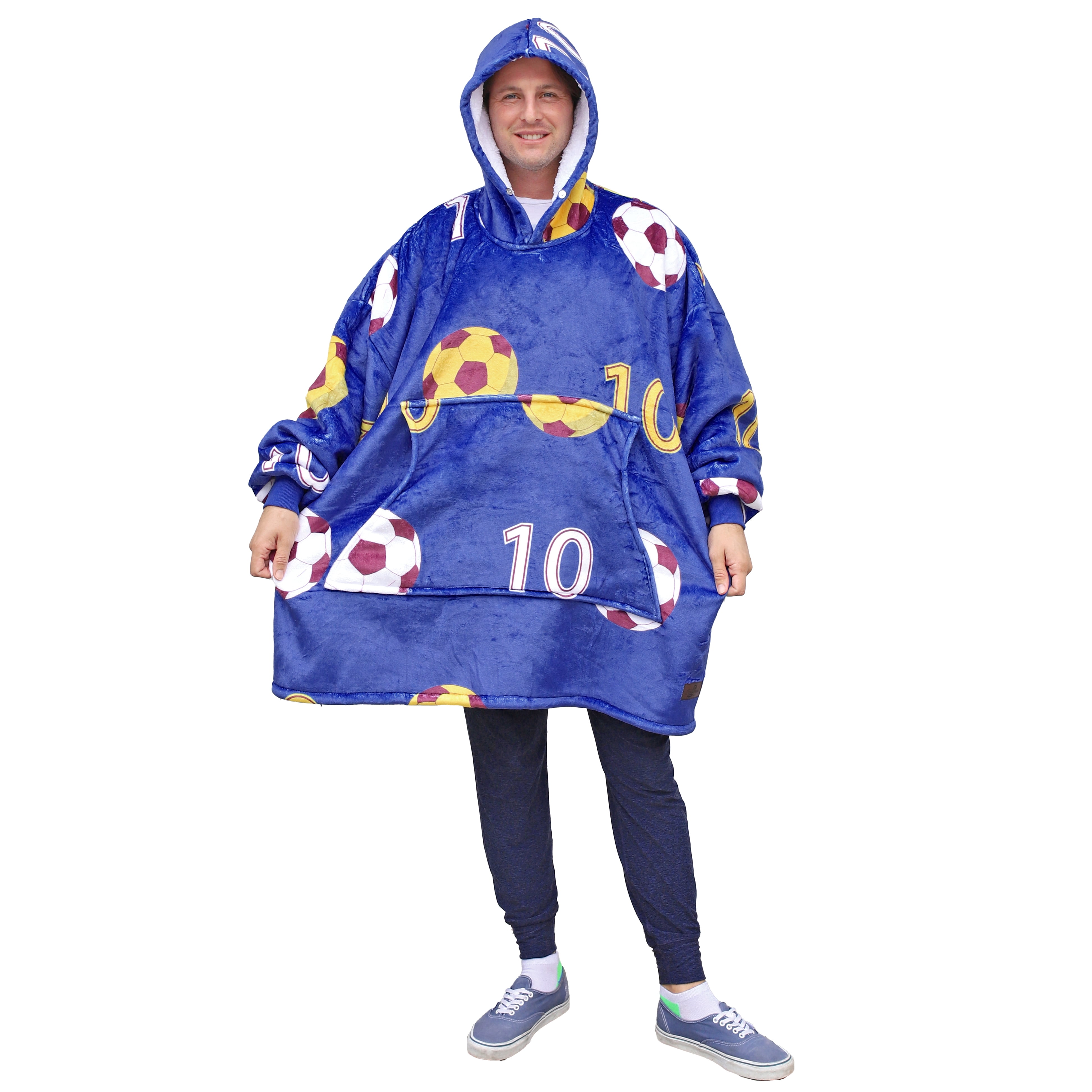 Catalonia Oversized Wearable Blanket Hoodie Sweatshirt, Comfortable Sherpa Lounging Pullover for Adults Men Women Teenagers Wife Girlfriend Gift