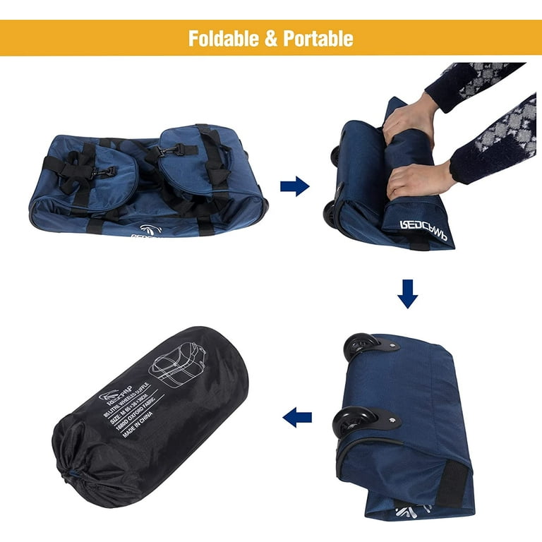 REDCAMP 85L Foldable Duffle Bag with Wheels 26 inch 1680D Oxford Collapsible Large Duffel Bag with Rollers for Camping Travel Gear Navy Kids Unisex