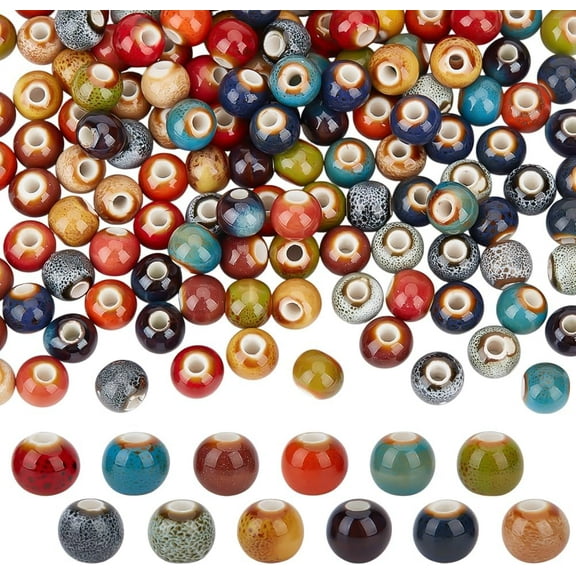 180Pcs 12 Colors Porcelain Beads 9x7.5mm Handmade Round Ceramic Beads Fancy Antique Glazed Porcelain Spacer Beads for DIY Crafts Jewelry Making Bracelets Necklace Hole: 2.5mm
