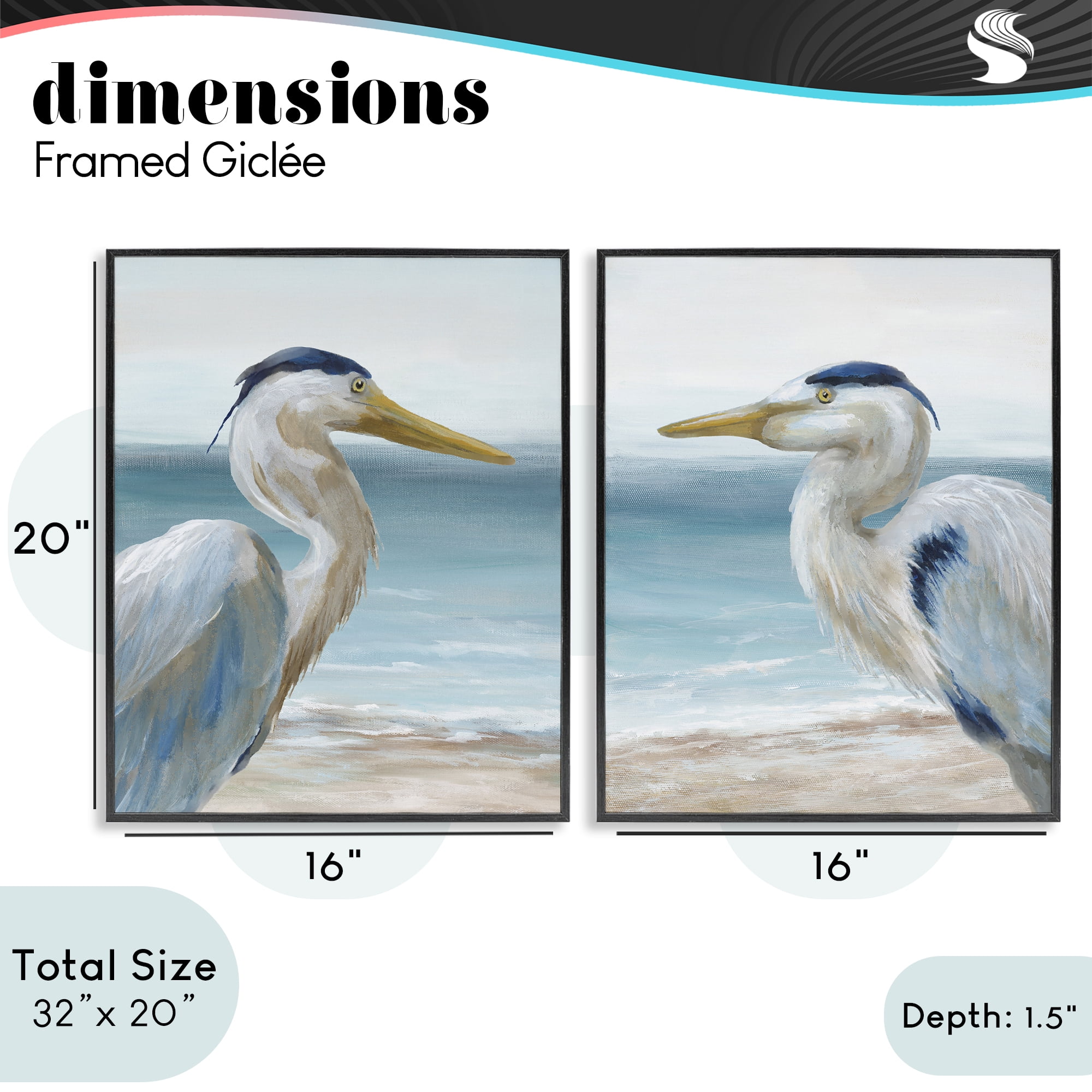 Stupell Industries Tranquil Gaze Herons 2 Piece Black Framed Giclee Art Set, design by Nan