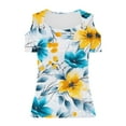 thumbnail image 7 of DeHolifer Women's T-Shirts V-Neck Hollow Out Floral Printed Breathable Short Sleeve Casual Loose Blouse T-Shirts Yellow M, 7 of 7