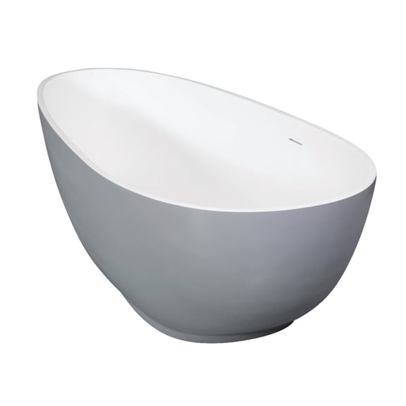 Kingston Brass VRTOV683321WG 67-Inch Solid Surface Egg Shaped Double Ended Freestanding Tub with Drain in Glossy White/Matte Gray