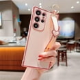 thumbnail image 4 of for Samsung Galaxy S23 Ultra 5g 6.8” with Cute Heart Wrist Strap Stand Luxury Plating Solid Color Camera Protection Cover for Women Soft Silicone Shockproof Bumper for S23 Ultra (Pink), 4 of 10