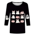 thumbnail image 4 of Ounisa Halloween Womens 3/4 Length Sleeve Tops Round Neck Loose Cute Tee Shirts Dressy Casual Print Blouses Tunic, 4 of 4