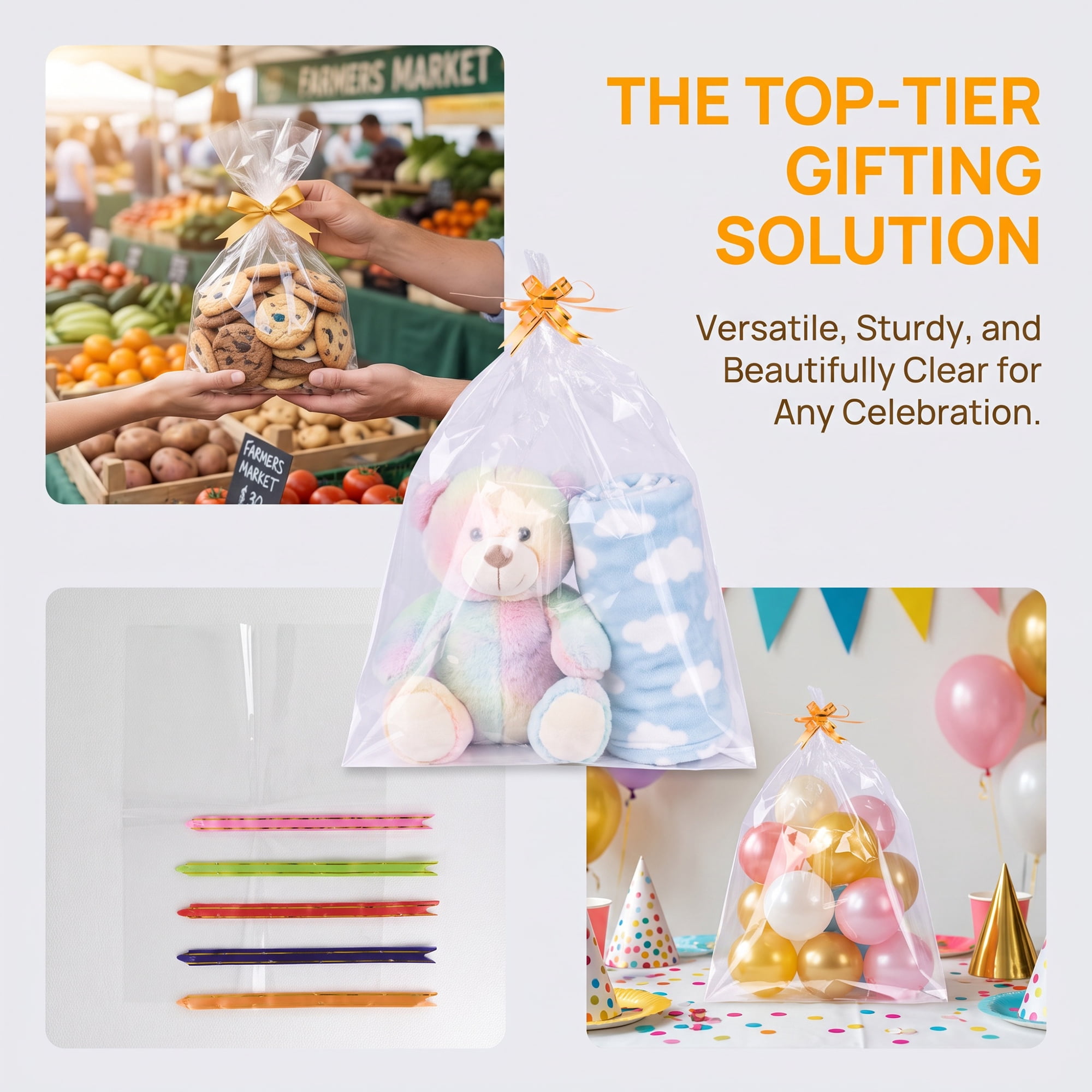 Unique Bargains 10Pcs Premium Present Bags for Gift Basket Clear 11.8" x 17.7"