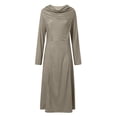 thumbnail image 4 of Women Fashion Solid Round Neck Waist Button Pocket Casual Long Sleeve Long Dress Button Front Dresses Summer Long Dresses Pocket Long Dress for Women Womens Midi Casual Dresses Summer Dresses Medium, 4 of 4