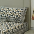 thumbnail image 2 of Fabdivine 100% Cotton Traditional Design Handmade Block Floral Printed 90x82 Inch Full Size Bedsheet Soft Bedcover with 2 Pillow Cover Decorative for Bedroom (Madhubala-Dark Blue), 2 of 6