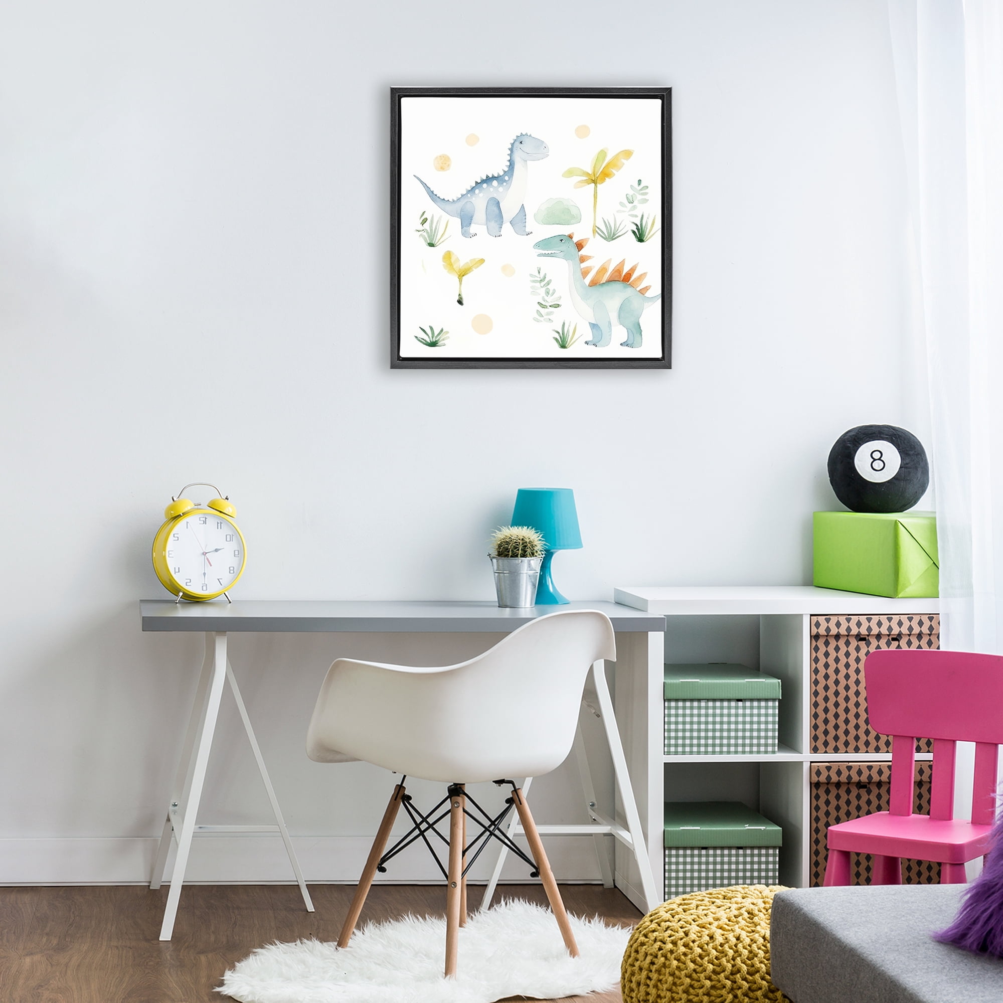 Stupell Industries Dino Wonderland Friends Black Framed Floater Canvas Wall Art, design by Lazar Studio