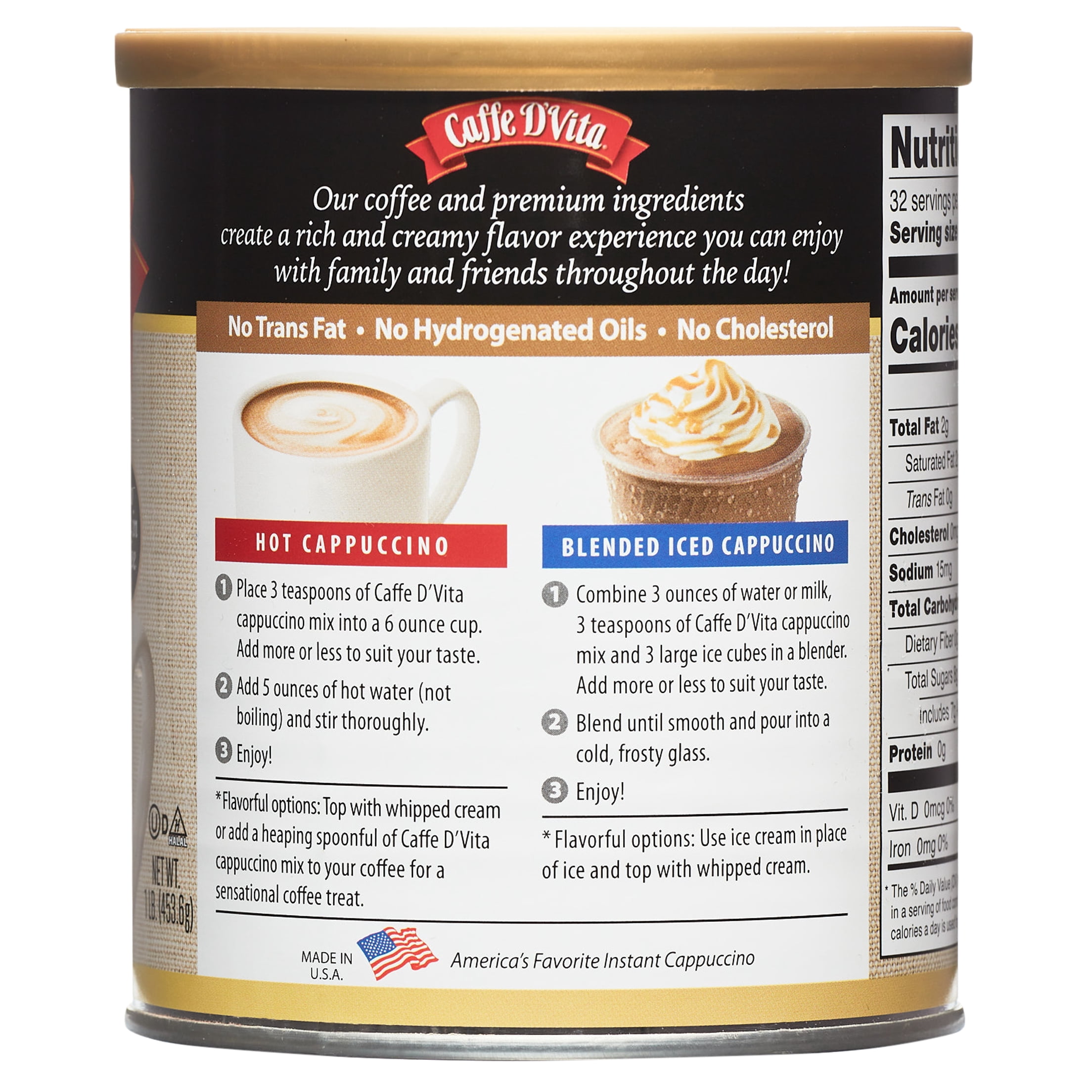 (2 pack) Caffe D'Vita Premium Instant Peppermint Mocha Cappuccino, 16 oz Canister