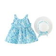 thumbnail image 4 of Odeerbi Girls Dress Baby Girls Clothes Toddler Dress Summer Holiday Style Backless Big Bow Flower Suspender Children's Skirt With Hat Blue, 4 of 9