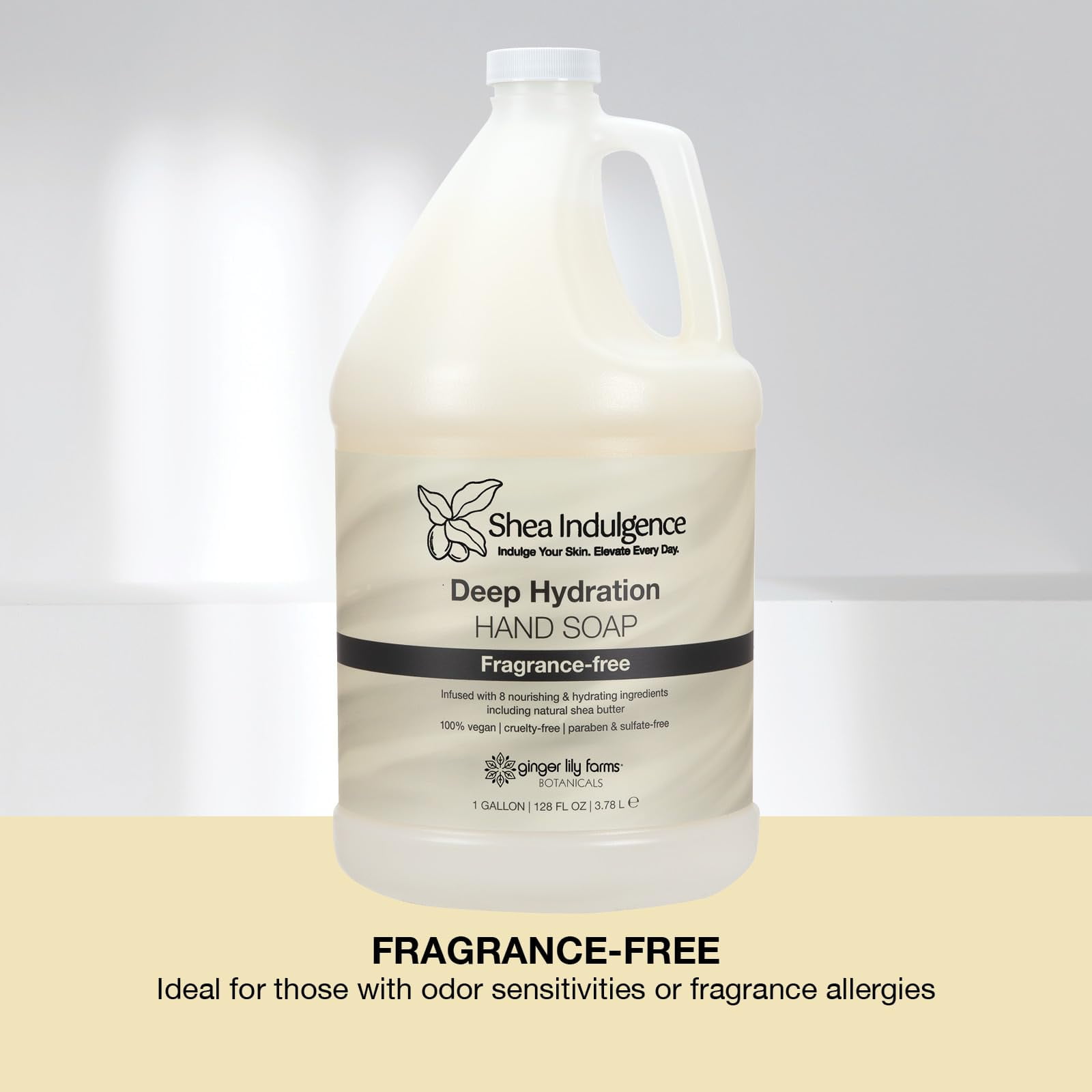 Ginger Lily Farms Botanicals Shea Indulgence Deep Hydration Liquid Hand Soap Refill, 100% Vegan & Cruelty-Free, Fragrance-Free, 1 Gallon (128 fl oz)